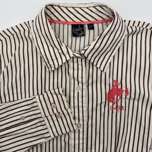 Cruel Girl Button Down Shirt Womens L Brown White Striped Western Bucking Bronco